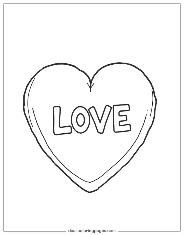 Día de San Valentín Dibujo para Colorear - Corazón con texto "AMOR"